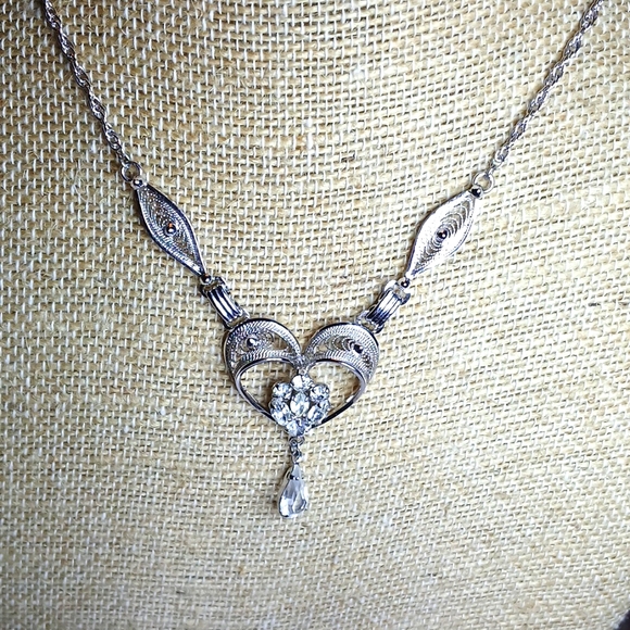 Vintage Amlee Sterling Silver Necklace CZs - Picture 1 of 10